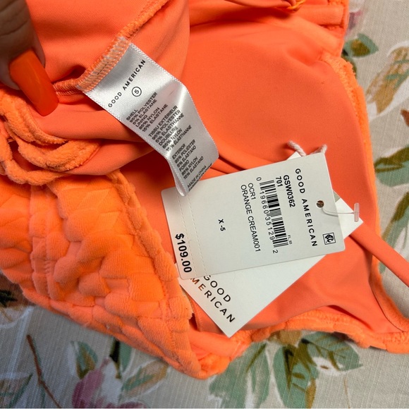 NWT! GOOD AMERICAN Neon Orange Terry Cloth One Piece Swimsuit Size 5 (2X) - Picture 2 of 6